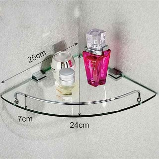 Aluminum Glass Shelf Bathroom Bath Corner Caddy Basket Storage Hanging Organizer with Extra Thick TEMPERED Glass Contemporary Style Wall Mount