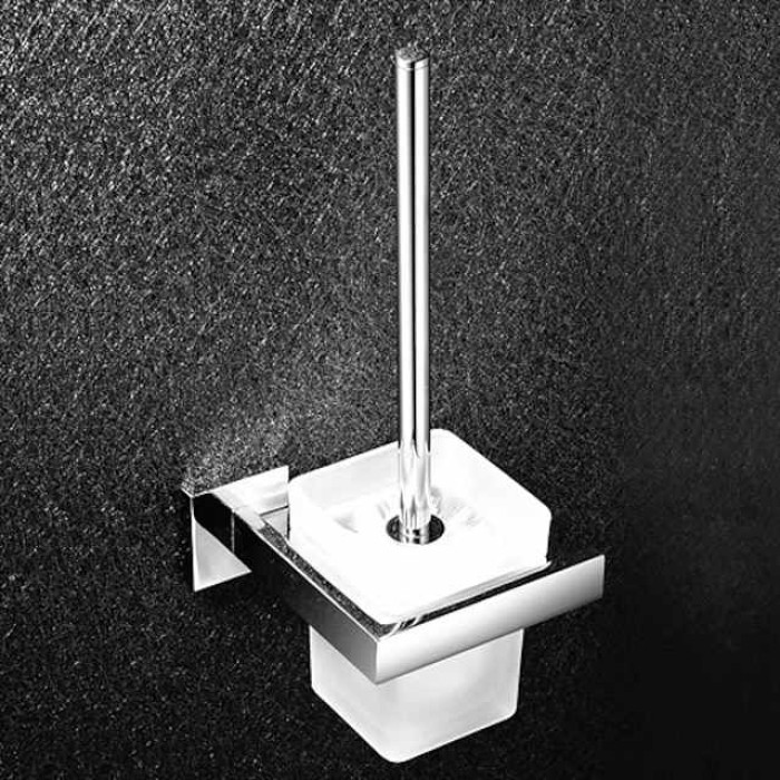 Toilet Brush with Holder, Stainless Steel Ceramic Wall Mounted Rubber Painted Toilet Bowl Brush and Holder for Bathroom