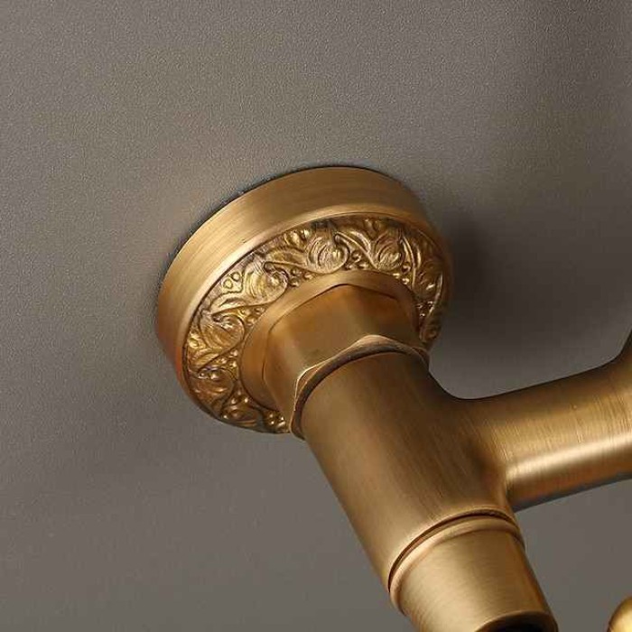 Traditional Kitchen Sink Mixer Taps Wall Mounted Brass, Vintage Retro Kitchen Faucet Twin Lever Standard Spout Vessel Tap