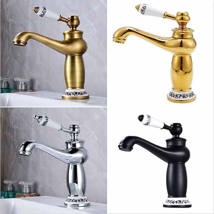 Brass Bathroom Sink Faucet,Ti-PVD Finish Single Handle One Hole Bath Taps with Hot and Cold Switch and Ceramic Valve