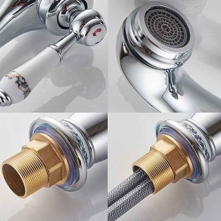 Brass Bathroom Sink Faucet,Ti-PVD Finish Single Handle One Hole Bath Taps with Hot and Cold Switch and Ceramic Valve