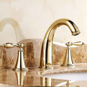 Brass Bathroom Sink Faucet,Widespread Two Handles Three Holes Bathroom Faucet with Valve and Hot/Cold Switch