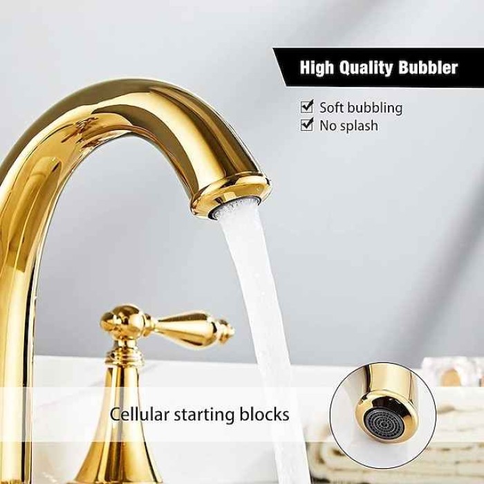 Brass Bathroom Sink Faucet,Widespread Two Handles Three Holes Bathroom Faucet with Valve and Hot/Cold Switch