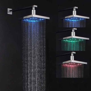 Contemporary Rain Shower,Wall Mounted Chrome Finish LED Color Changes with Water Temperature Rainfall Shower Top Spray