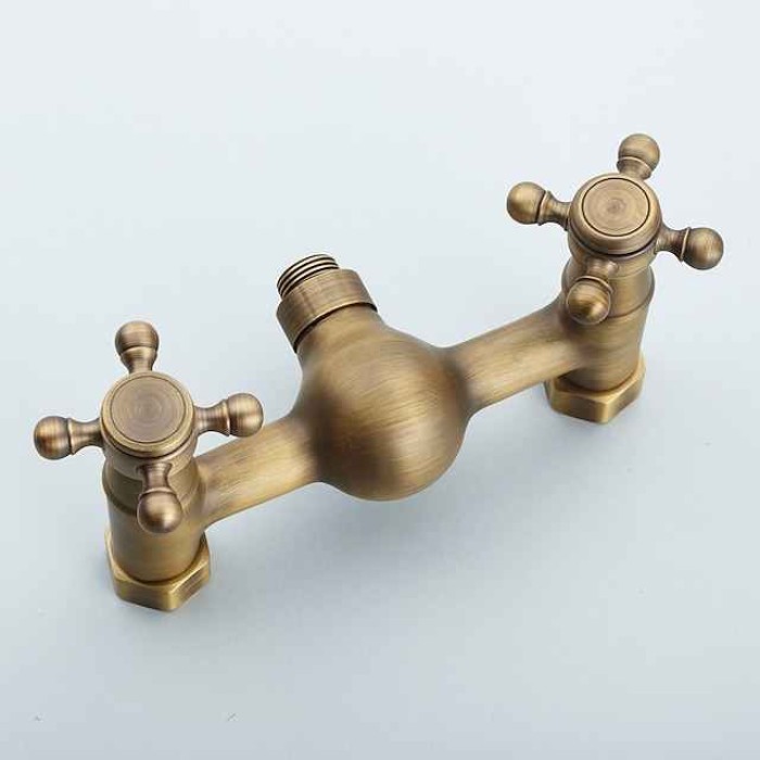 Bathtub Faucet with Handheld Shower,Wall Mounted Antique Brass Bath Tap Retro Style Hot and Cold Water Bath Tap Shower Fitting for Bathroom Shower