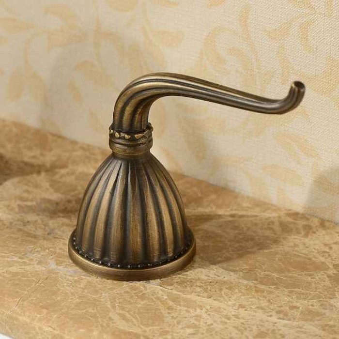 Widespread Bathroom Sink Mixer Faucet, Vintage Brass 3 Hole 2 Handles Basin Taps, Retro Style Bathroom Tap Contain with Cold and Hot Water Hose