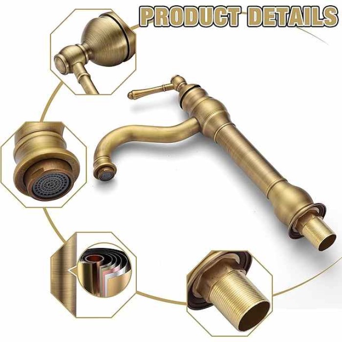 Bathroom Sink Faucet,Single Handle Rose Gold/Black/Brushed Gold/ Brass/Rustic One Hole Widespread Electroplated Faucet with Hot and Cold Water