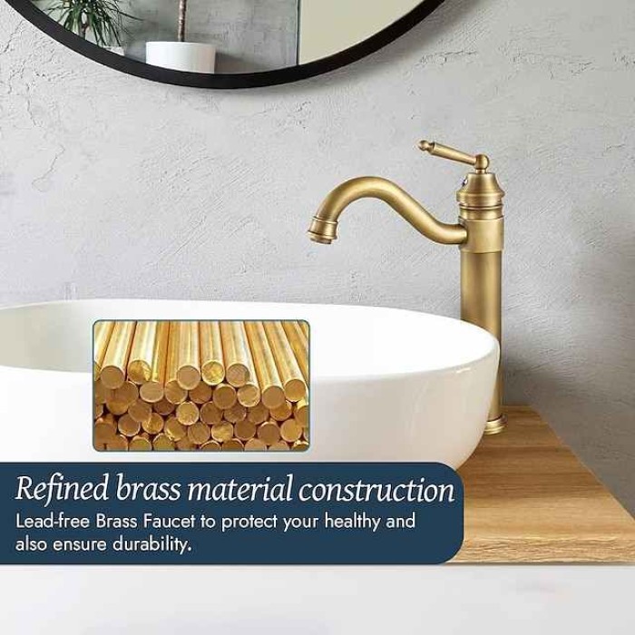 Antique Brass Single Handle Bathroom Sink Faucet Brushed Brass Long Reach Bathroom Faucet Mixer Tap