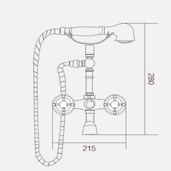 Antique Brass Wall Mounted  Shower Faucet, Two Handles Two Holes Bathtub Shower Mixer Taps Contain with Handshower and Valve and Hot/Cold Water