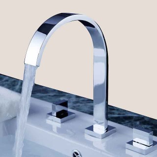 Copper Bathroom Sink Faucet,Widespread Chrome Two Handles Three Holes Bath Taps with Hot and Cold Switch and Valve