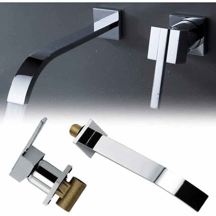 Bathroom Sink Faucets,Brass Waterfall Modern Style Wall Mount Single Handle Two Holes Chrome Finish Bath Tap with Cold and Hot Switch