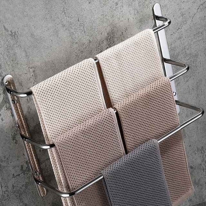 Bathroom Towel Bar 60cm Multilayer Stainless Steel Multifunction 3-layer Towel Rack Wall Mounted Polished Sivery and Matte Black 1pc