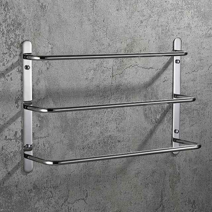 Bathroom Towel Bar 60cm Multilayer Stainless Steel Multifunction 3-layer Towel Rack Wall Mounted Polished Sivery and Matte Black 1pc