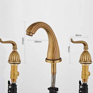 Widespread Bathroom Sink Mixer Faucet, 3 Hole 2 Handle Deck Mounted Basin Taps with Hot and Cold Hose, Vessel Water Tap