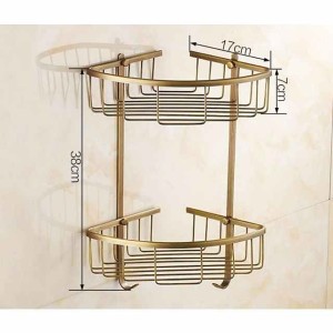 Bathroom Shelf Standing, Bathroom Shelf Corner Basket Antique Brass Shower Caddy for Shampoo Soap Hair Dryer Holder Triangle Shelves Wall Mounted Basket Rack Shower