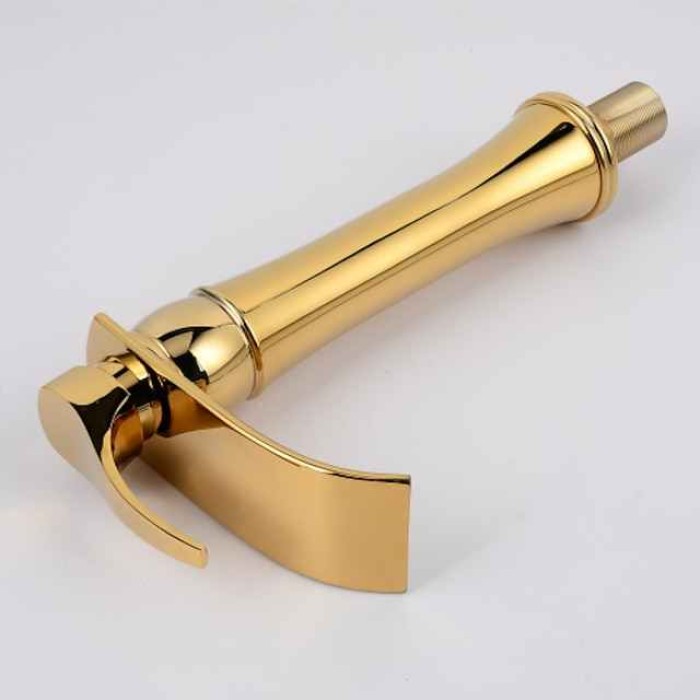 Brass Bathroom Sink Faucet,Waterfall Ti-PVD Widespread Single Handle One Hole Bath Taps with Hot and Cold Switch and Ceramic Valve