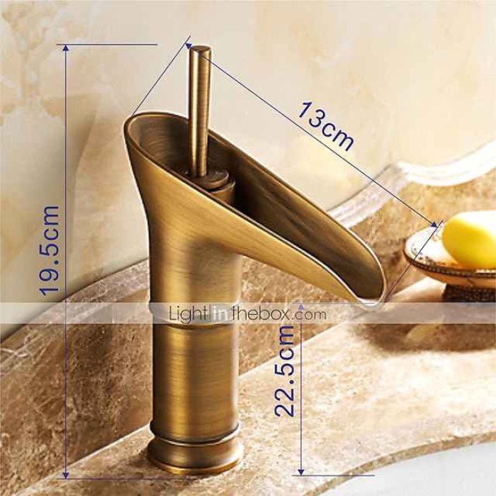 Bathroom Sink Faucet,Waterfall Antique Brass Centerset Single Handle One HoleBath Taps with Hot and Cold Switch