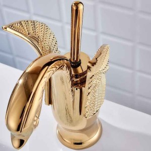 Vintage Bathroom Sink Mixer Faucet Brass Swan Shap, Monobloc Washroom Basin Taps Single Handle One Hole Deck Mounted, Mono Water Vessel Tap Hot and Cold Hose Antique