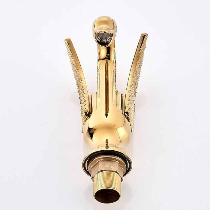 Vintage Bathroom Sink Mixer Faucet Brass Swan Shap, Monobloc Washroom Basin Taps Single Handle One Hole Deck Mounted, Mono Water Vessel Tap Hot and Cold Hose Antique