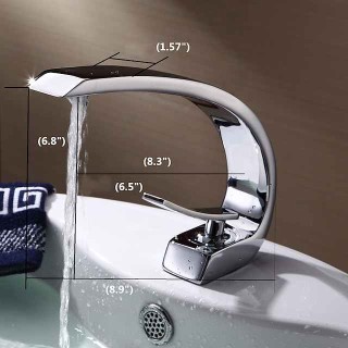 Brass Bathroom Sink Mixer Faucet, Silvery Single Handle One Hole Basin Taps Chrome Finish Bathroom Faucet with Hot and Cold Water