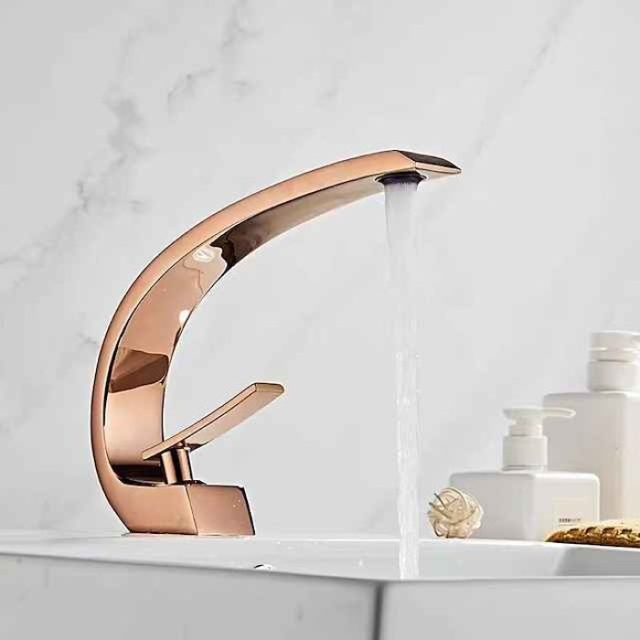 Brass Bathroom Sink Mixer Faucet, Silvery Single Handle One Hole Basin Taps Chrome Finish Bathroom Faucet with Hot and Cold Water