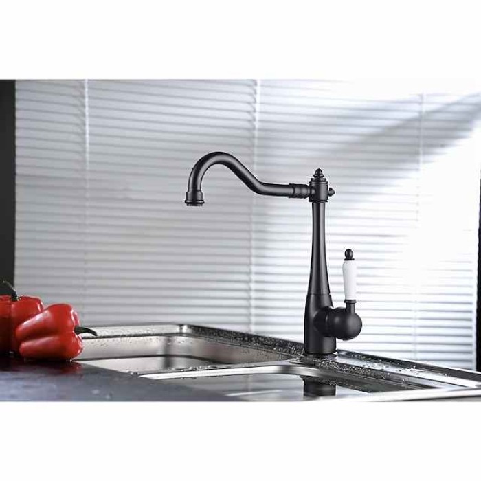 Kitchen Faucet,Oil-rubbed Bronze Single Handle One Hole Standard Spout Faucet Set With Hot and Cold Water