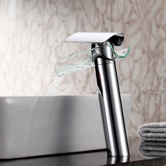 Bathroom Sink Faucet - Waterfall Chrome Centerset One Hole / Single Handle One HoleBath Taps / Brass