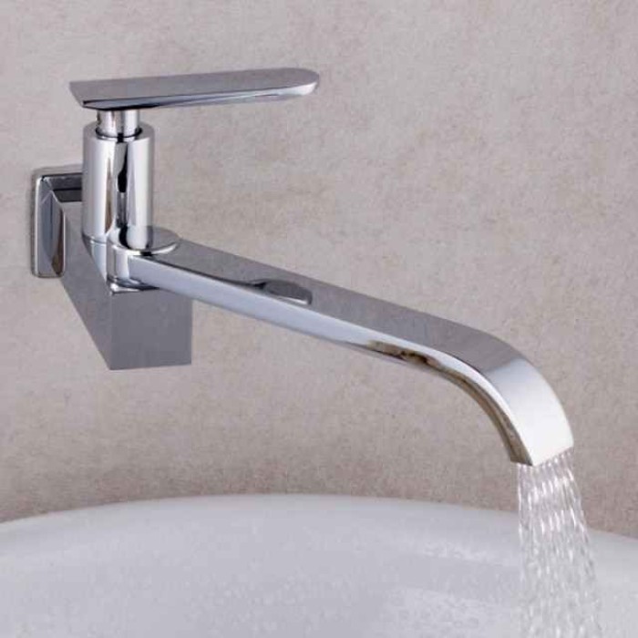 Copper Kitchen Sink Faucet,Waterfall Chrome Widespread Rotatable Single Handle One Hole Kitchen Taps with Ceramic Valve Cold Water Only