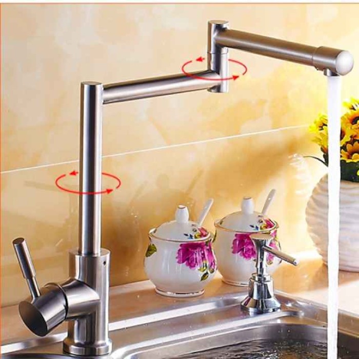 Kitchen Faucet,Modern Style Stainless Steel Single Handle One Hole Brushed Pot Filler Deck Mounted Retro Kitchen Taps With Hot and Cold Water