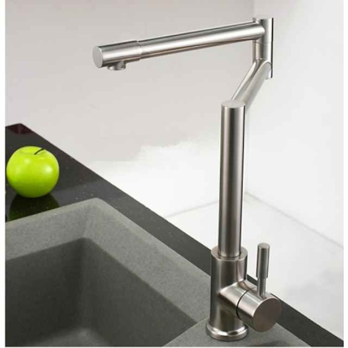 Kitchen Faucet,Modern Style Stainless Steel Single Handle One Hole Brushed Pot Filler Deck Mounted Retro Kitchen Taps With Hot and Cold Water