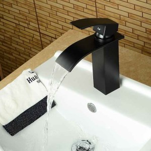 Bathroom Faucet,Oil-rubbed Bronze Waterfall Single Handle One Hole  Bathroom Sink Faucet with Drain and Ceramic Valve,Zinc Alloy Handle and Hot/Cold Switch