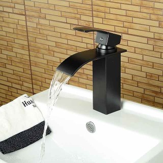 Bathroom Faucet,Oil-rubbed Bronze Waterfall Single Handle One Hole  Bathroom Sink Faucet with Drain and Ceramic Valve,Zinc Alloy Handle and Hot/Cold Switch