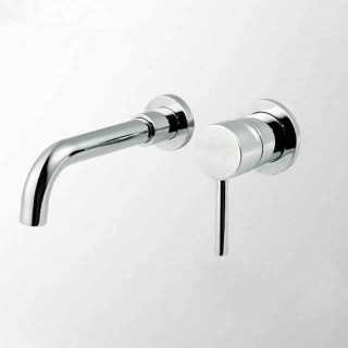 Brass Bathroom Sink Faucet,Silvery Wall Mount Chrome Single Handle Two Holes Bath Taps with Hot and Cold Switch