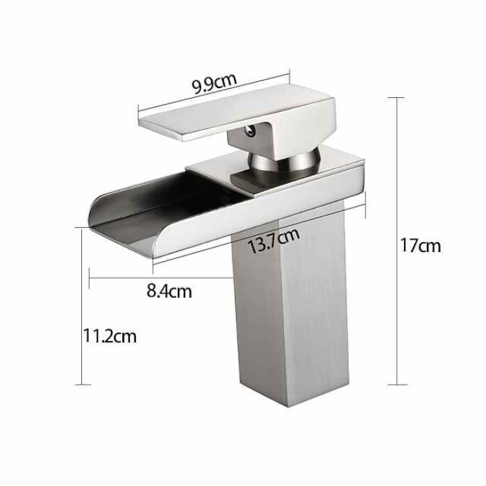 Bathroom Sink Mixer Faucet Waterfall, Modern Style Single Handle One Hole Chrome Centerset Washroom Basin Taps Brass Adjustable Cold Hot Water Hose