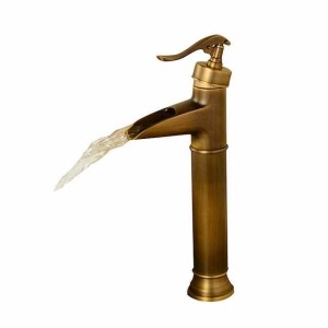 Brass Antique Bronze Bathroom Sink Faucet, Wall Mount Waterfall Single Handle One Hole Bath Taps with Hot and Cold Switch and Ceramic Valve