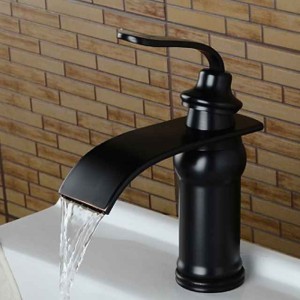 Bathroom Sink Faucet - Waterfall Oil-rubbed Bronze Widespread Single Handle One HoleBath Taps / Art Deco / Retro / Yes / Stainless Steel / Brass