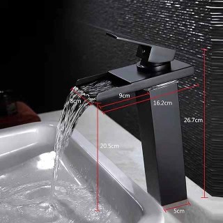 Bathroom Vessel Faucet Tall LED Waterfall Spout 3 Color Changes with Temperature, Sink Mixer Mono Basin Taps, Single Handle One Hole Brass Washroom Vessel Tap Deck Mounted