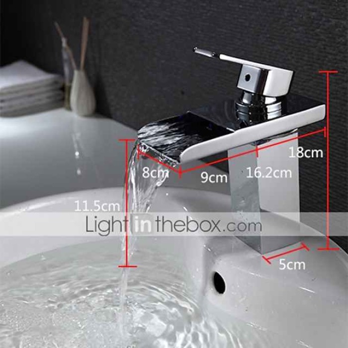 Bathroom Sink Faucet with Supply Hose,LED Waterfall Spout Single Handle Single Hole Vessel Lavatory Faucet,Slanted Body Basin Mixer Tap