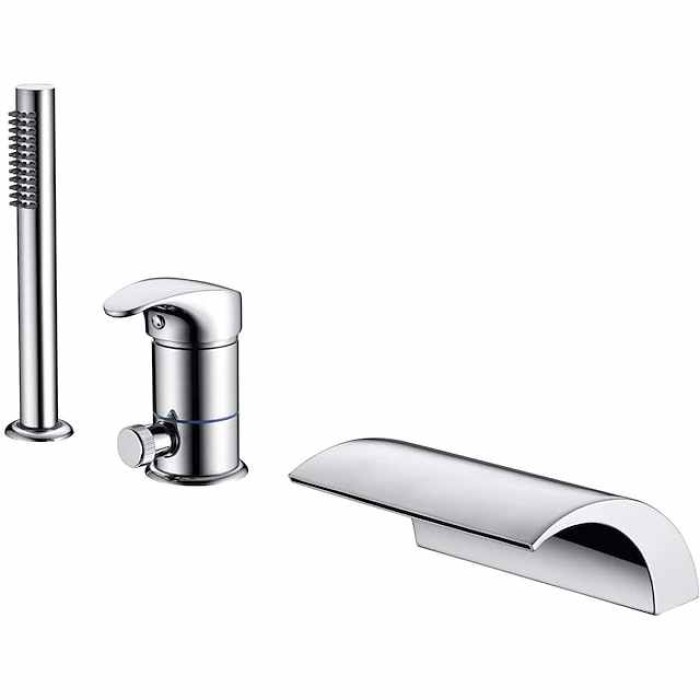 Stainless Steel Roman Tub Bathtub FaucetWaterfall Widespread Contemporary Chrome Ceramic Valve Bath Shower Mixer Taps with Hot and Cold Switch