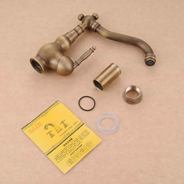 Antique Brass Bathroom Sink Faucet,Single Handle One Hole Traditional Bath Taps with Hot and Cold Water and Ceramic Valve