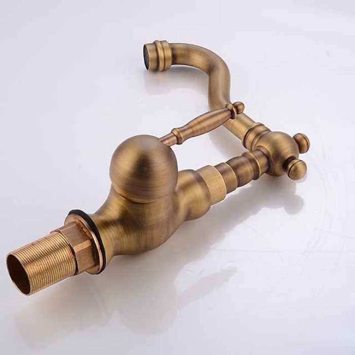 Antique Brass Bathroom Sink Faucet,Single Handle One Hole Traditional Bath Taps with Hot and Cold Water and Ceramic Valve