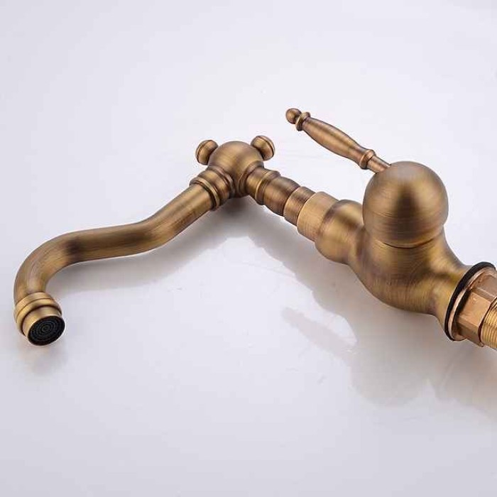 Antique Brass Bathroom Sink Faucet,Single Handle One Hole Traditional Bath Taps with Hot and Cold Water and Ceramic Valve