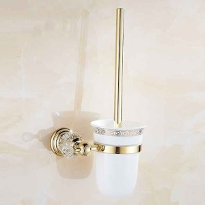 Toilet Brush Holder Set Neoclassical Zinc Alloy Material for Bathroom Polished Brass Golden 1pc