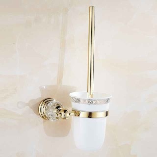 Toilet Brush Holder Set Neoclassical Zinc Alloy Material for Bathroom Polished Brass Golden 1pc