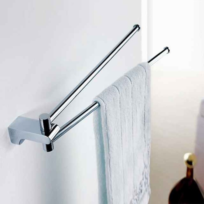 Towel Rack with 2 Rods Rotatable Towel Holder Brass Wall Mounted Towel Rack for Bathroom or Kitchen Silvery 1pc