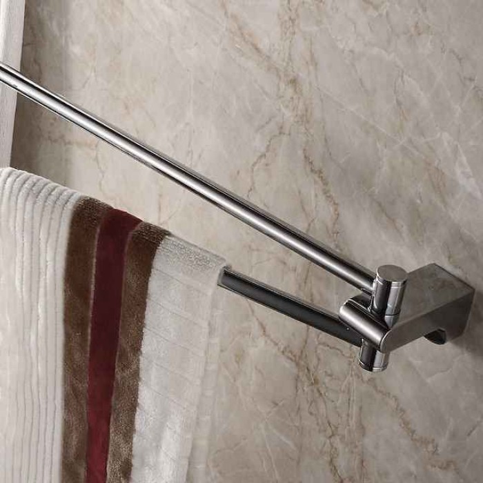 Towel Rack with 2 Rods Rotatable Towel Holder Brass Wall Mounted Towel Rack for Bathroom or Kitchen Silvery 1pc