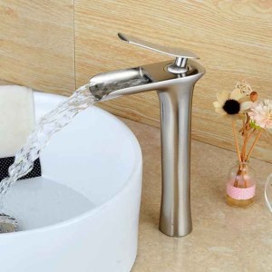 Bathroom Sink Faucet - Waterfall Brushed Vessel Single Handle One HoleBath Taps