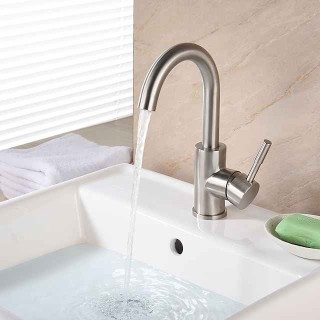 Stainless Steel Bathroom Sink Faucet Brushed Bath Taps Single Handle One Hole Adjustable Cold and Hot Water