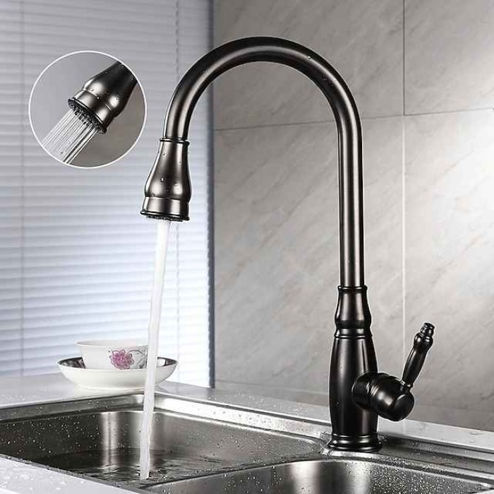 Kitchen Sink Mixer Faucet with Pull Out Sprayer, High Arc Brass Silver/Coffee Single Handle One Hole Oil-rubbed Bronze Pull Down Tall Kitchen Taps with Hot and Cold Water Hose