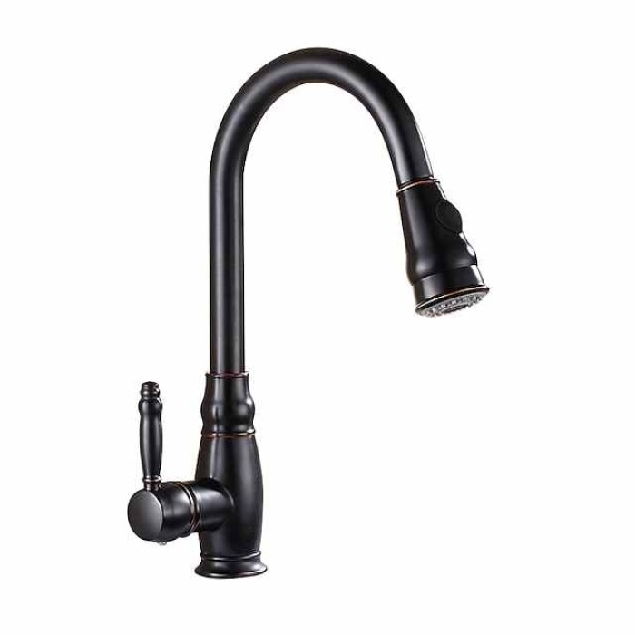 Kitchen Sink Mixer Faucet with Pull Out Sprayer, High Arc Brass Silver/Coffee Single Handle One Hole Oil-rubbed Bronze Pull Down Tall Kitchen Taps with Hot and Cold Water Hose